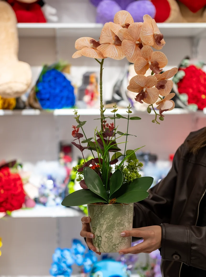 Yapay Islak Orkide Tek Dal Şampanya