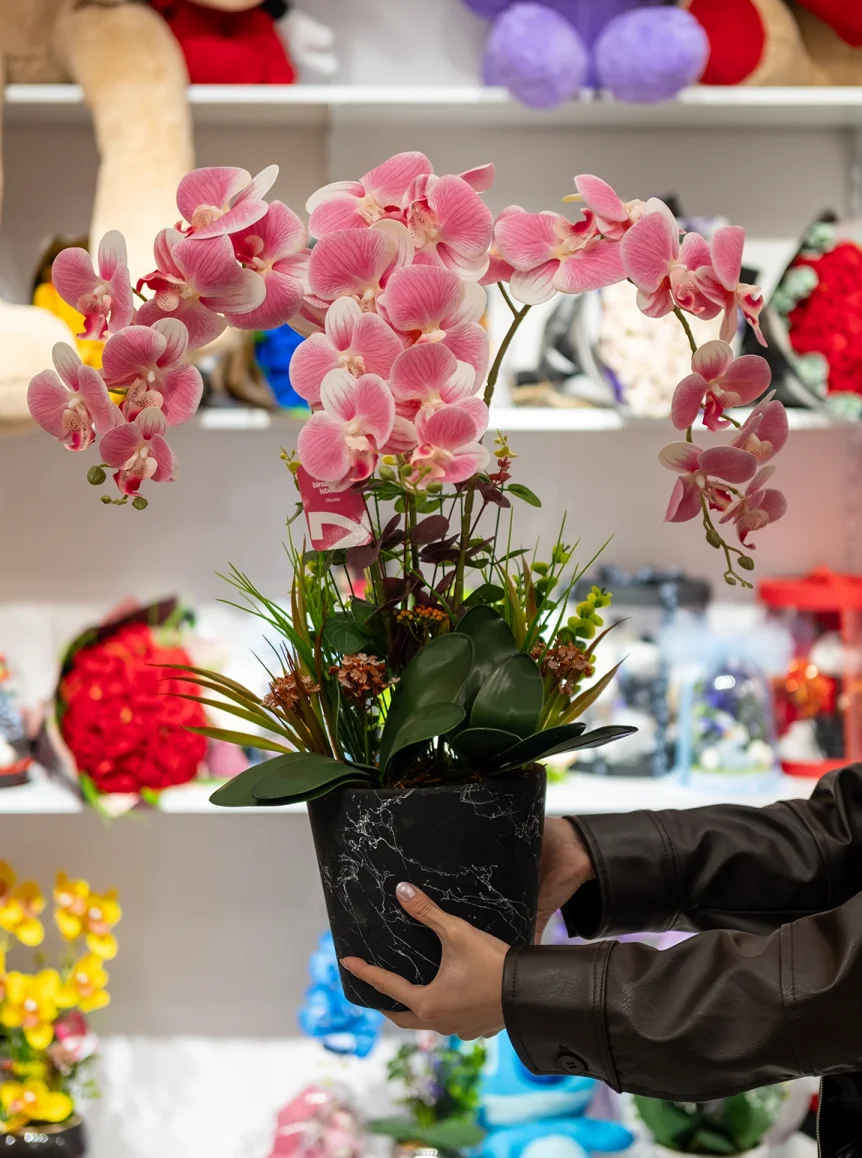 Yapay Islak Orkide Üç Dal Kırçıllı Pembe