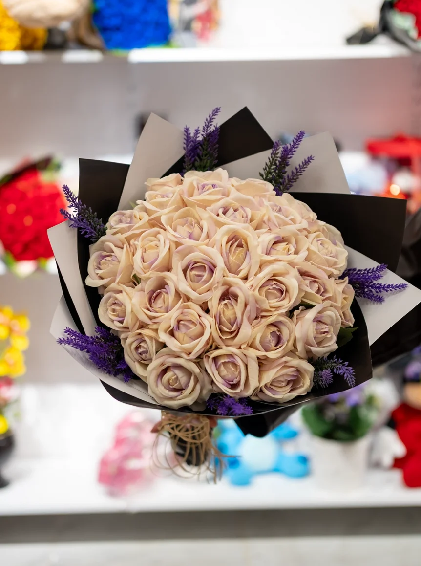 Yapay Lila Kadife Gül Buketi 30'Lu